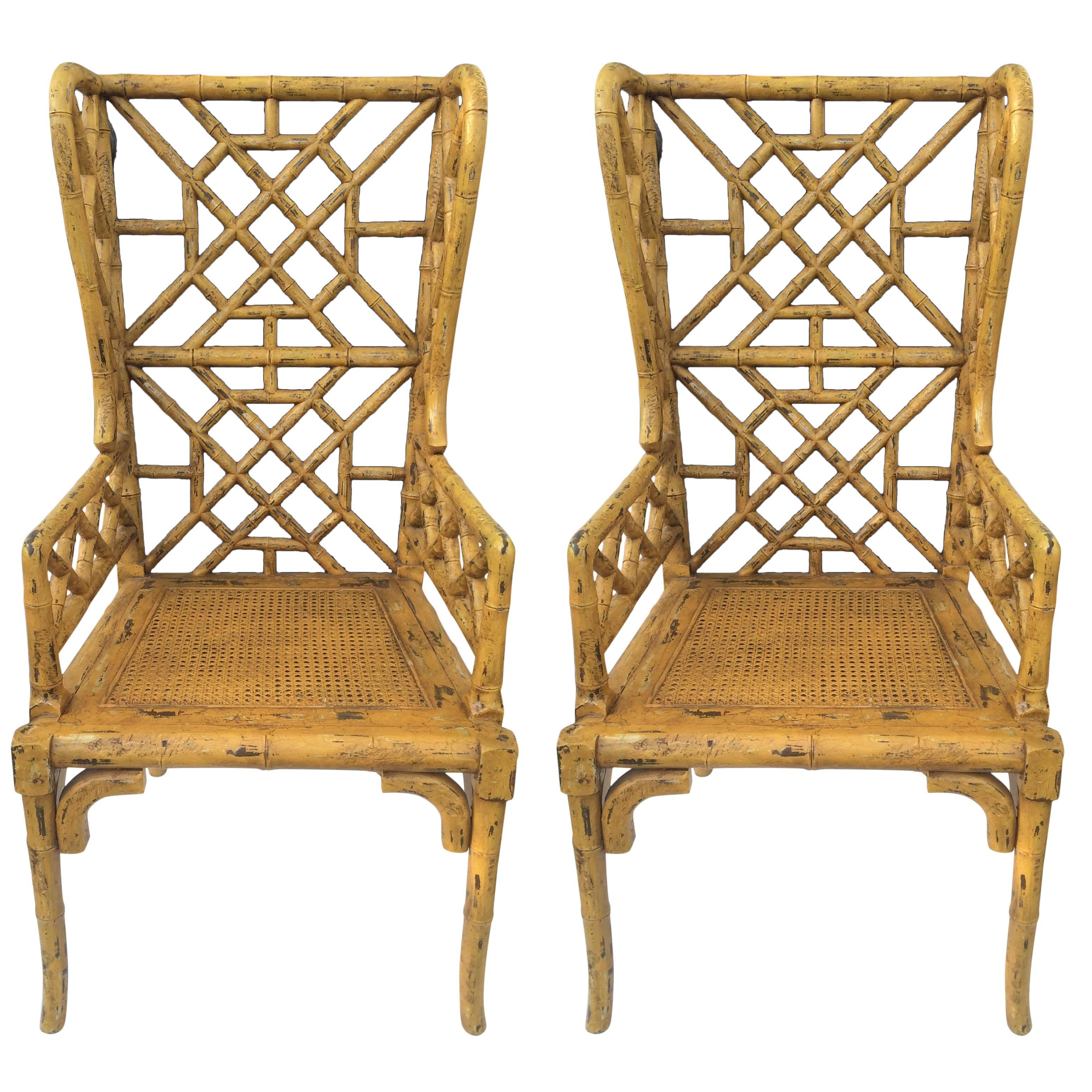 Pair of Chinoiserie Wingback Chairs