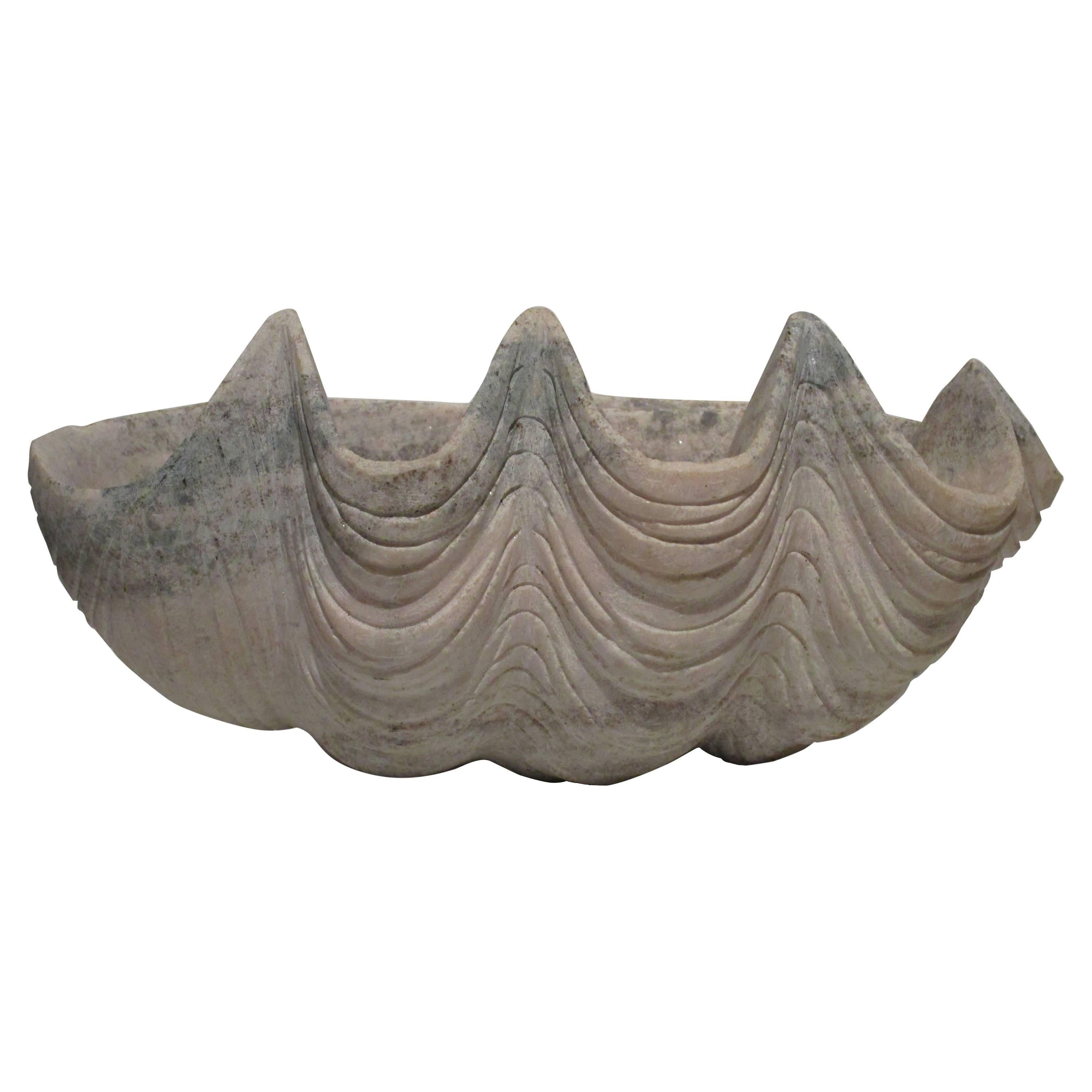 Large Carved Stone Clam Shell Sculpture For Sale
