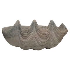 Large Carved Stone Clam Shell Sculpture