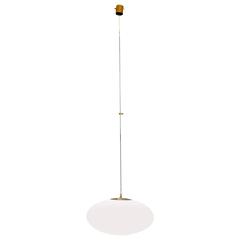 Elliptic Hanging Lamp by Stilnovo Opaline Glass Brass Structure, Italy