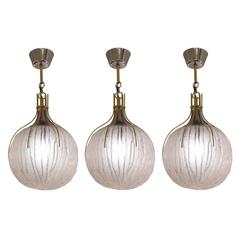 Set of Three Textured Glass Brotto Pendants, Italy, 1960s 6