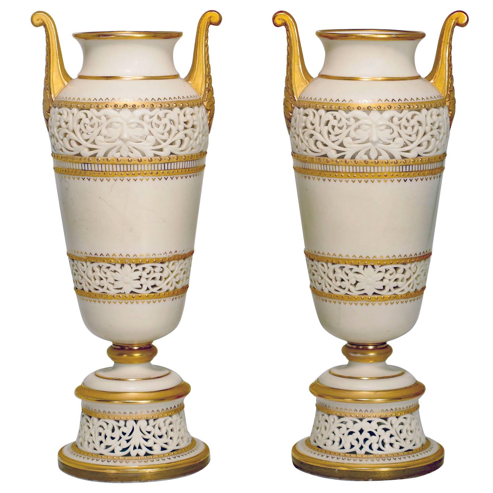 Pair of Grainger & Co. Worcester Amphora Vases
