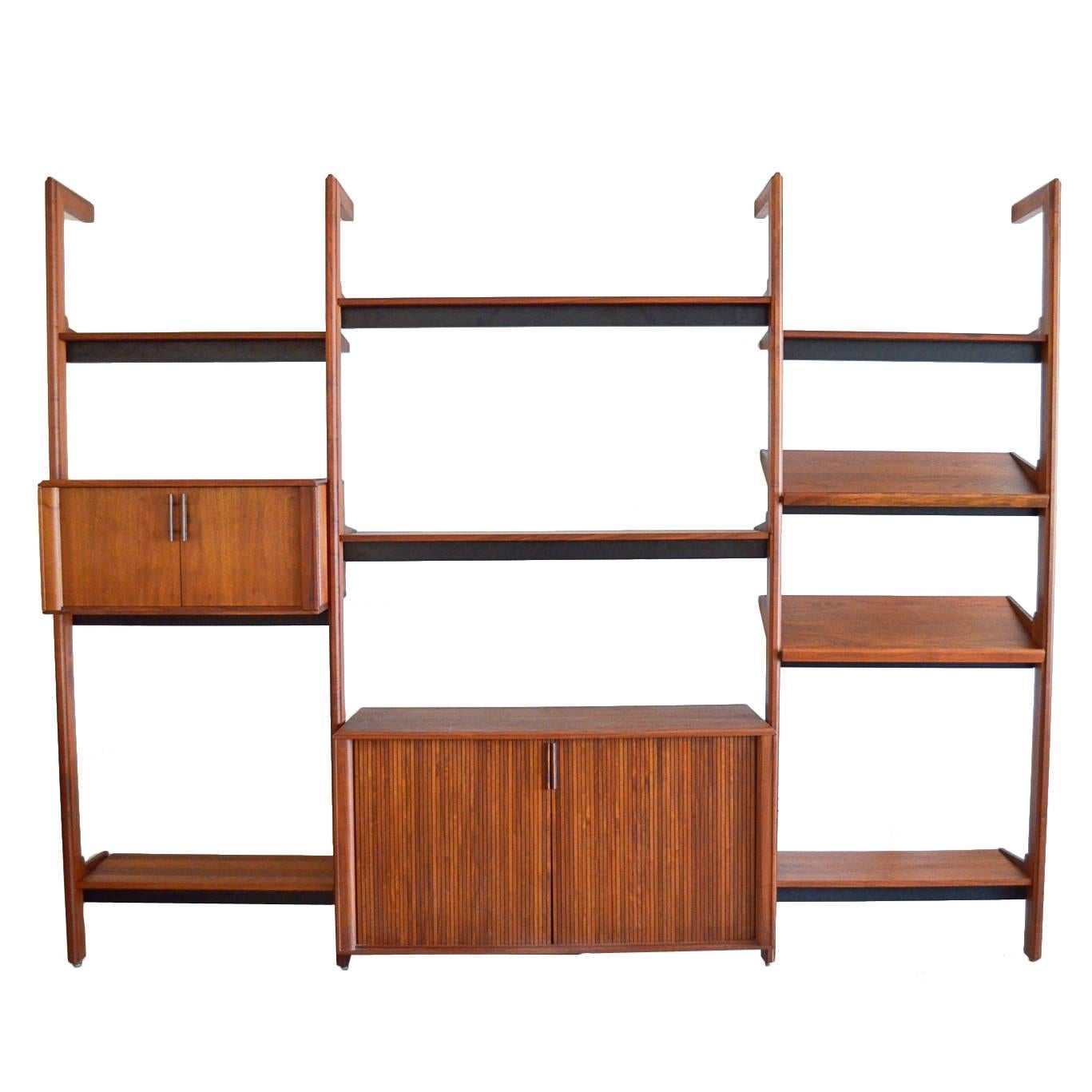 Free Standing Walnut 3 Section Shelving Unit by Barzilay
