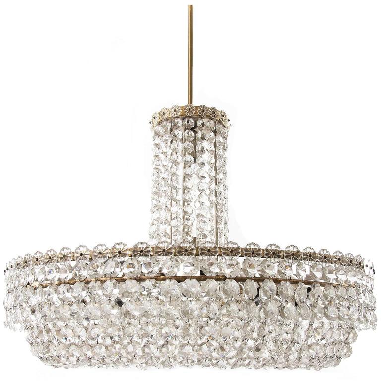 Large Bakalowits Chandelier, Nickel Brass Crystals, 1960s at 1stDibs