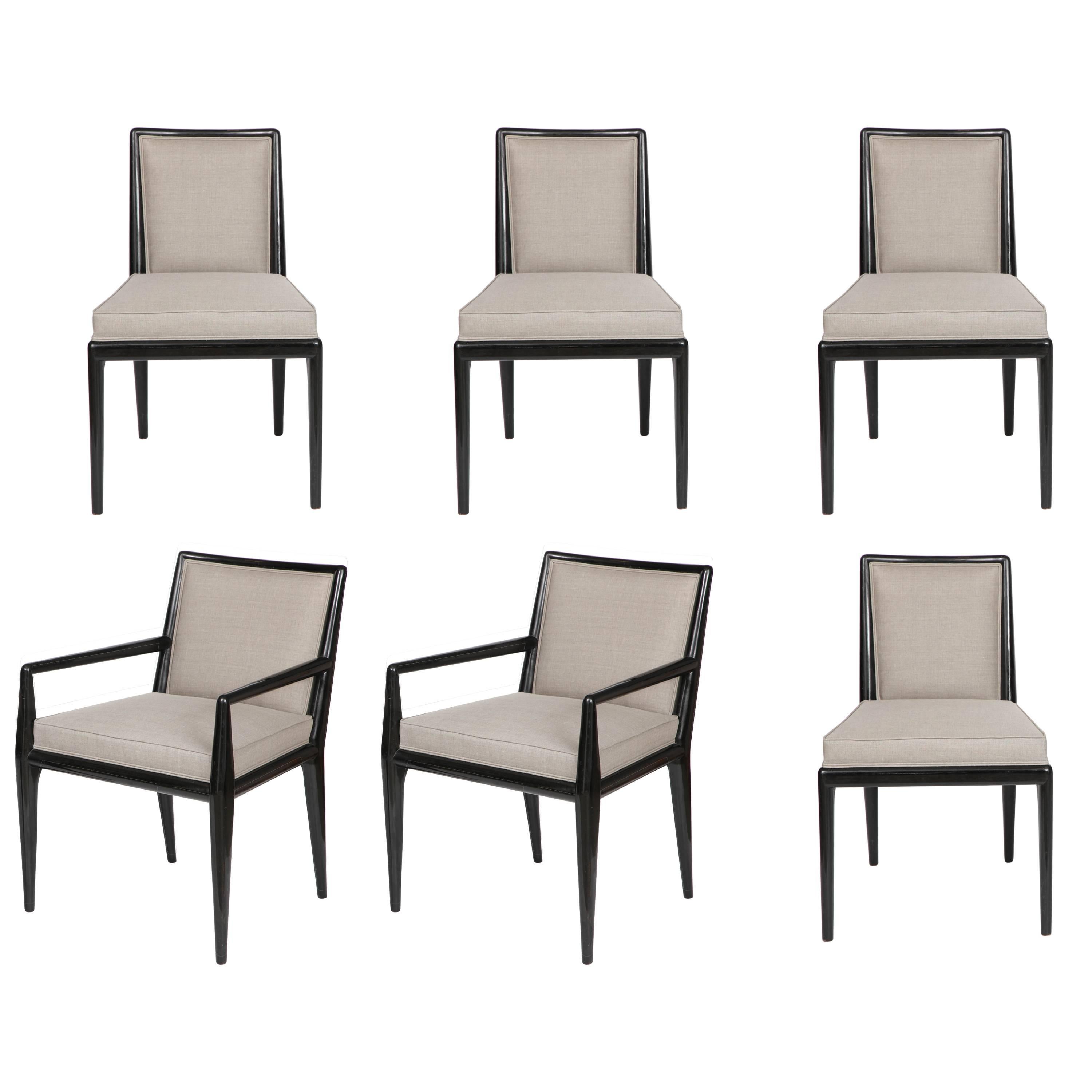 Six Black Lacquer Dining Chairs by Robsjohn-Gibbings