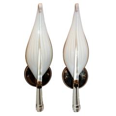Pair of Elegant Murano Glass 1950s Deco Style Sconces