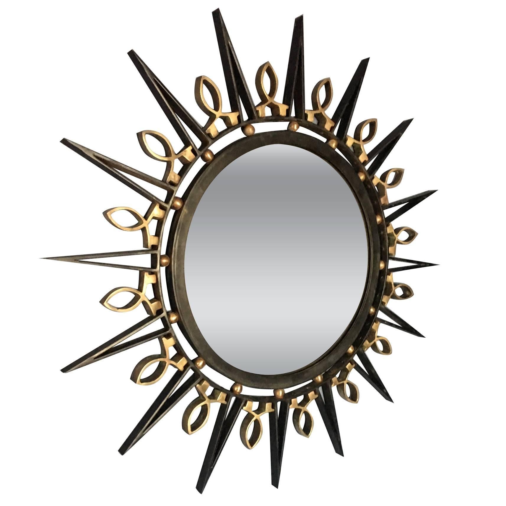 Exceptional 1950's Arturo Pani, Iron and Solid Brass Accents , Mirror For Sale