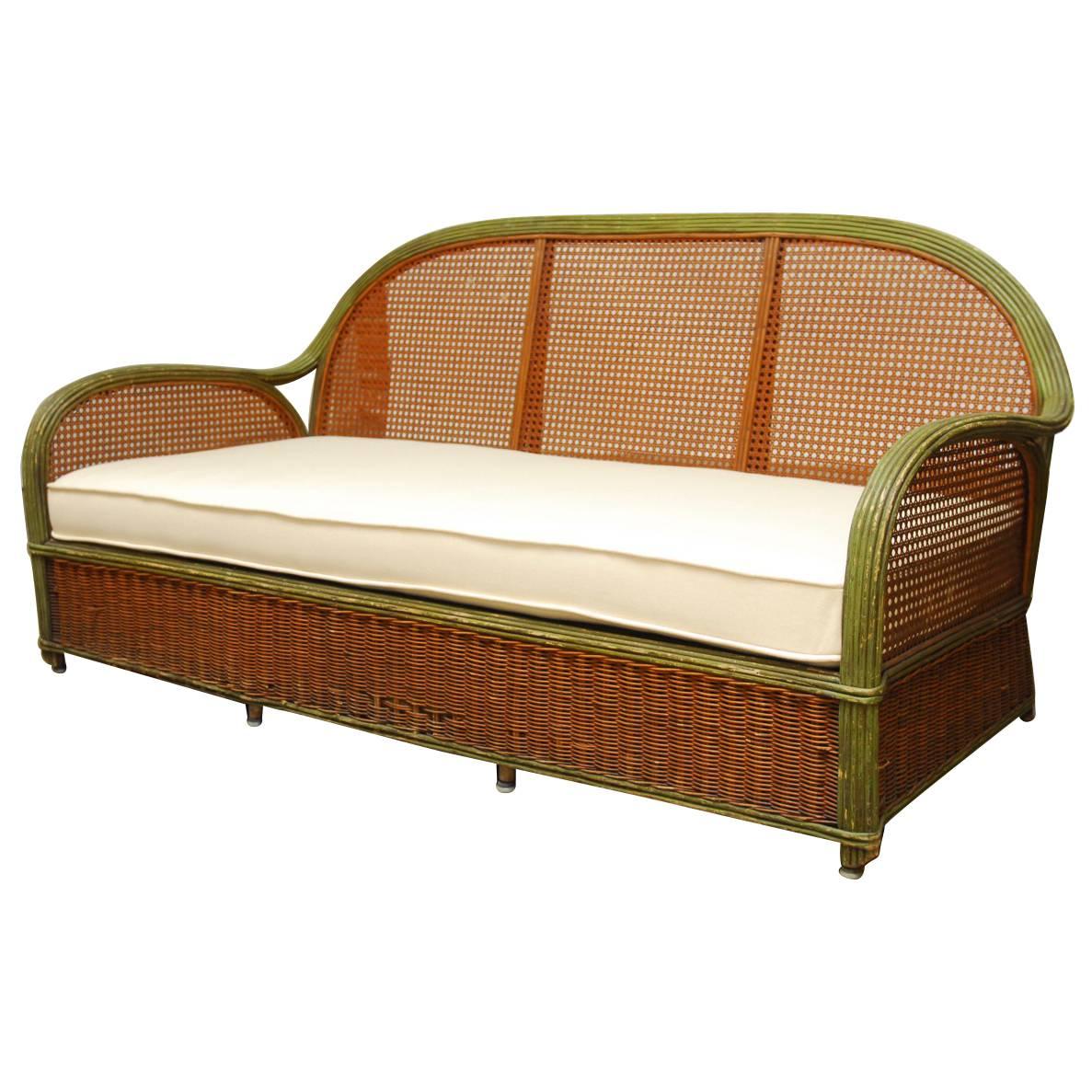 French Art Deco Wicker and Cane Settee