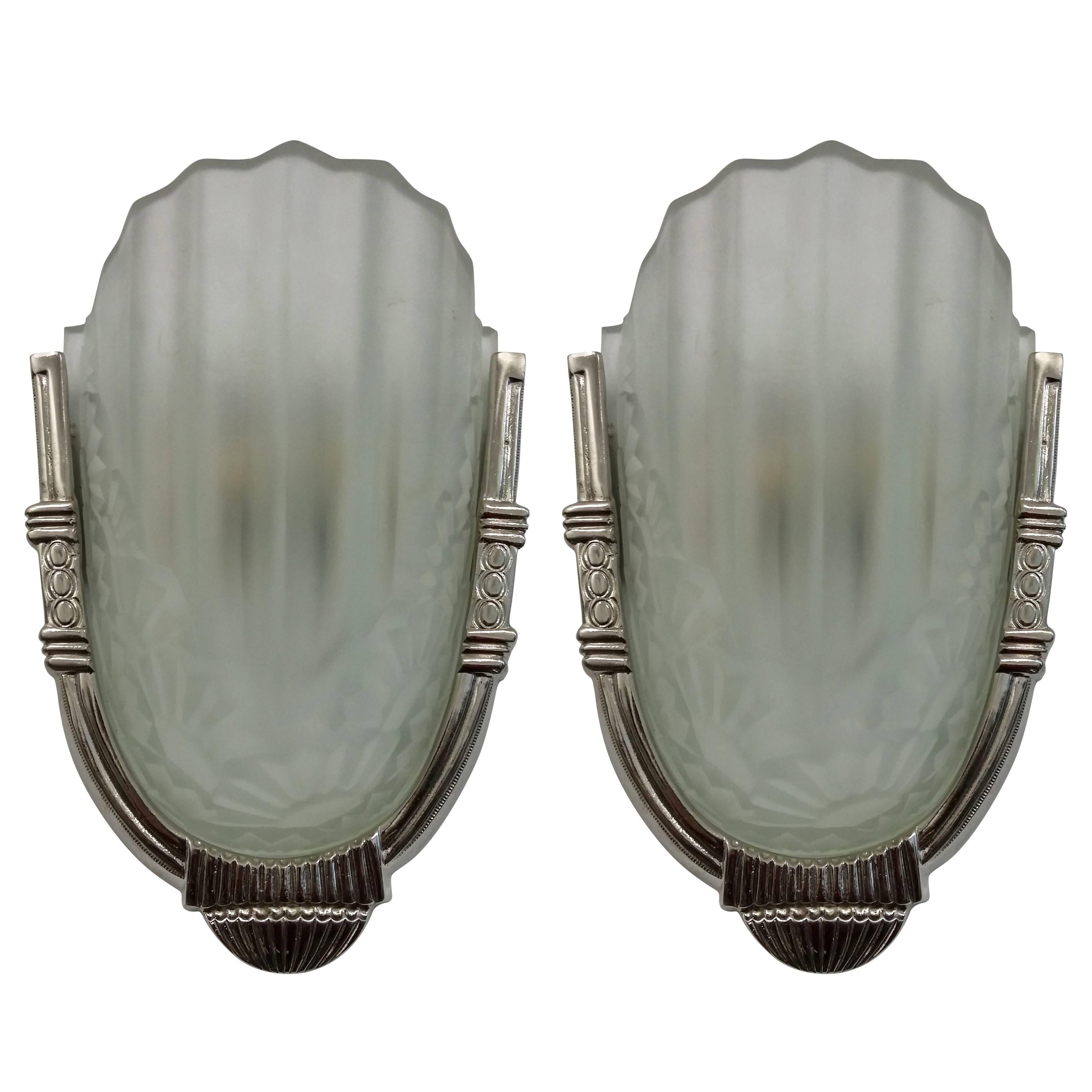 Pair of French Art Deco Wall Sconces by Degue