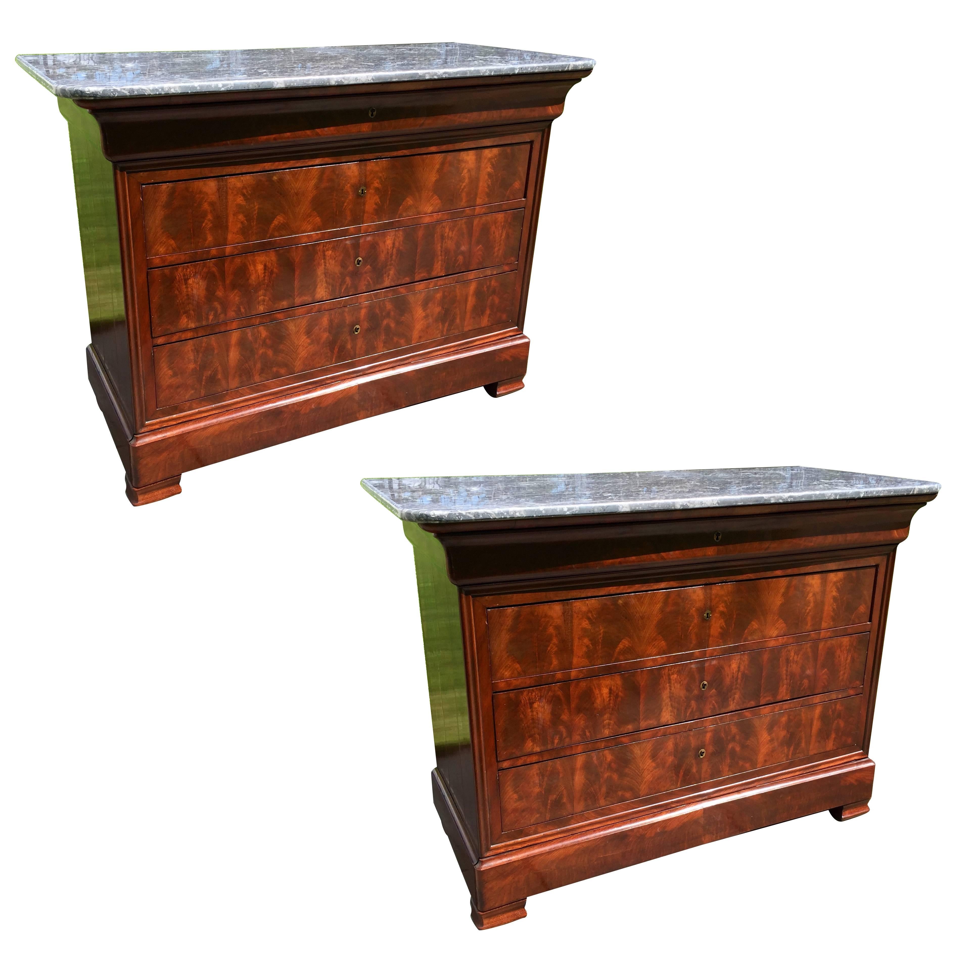Pair of Empire Marble Top Commodes 