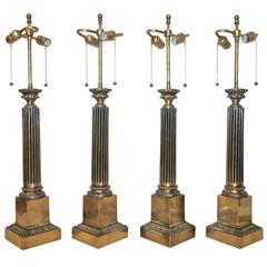 Four Bronze English Regency Style Column Lamps