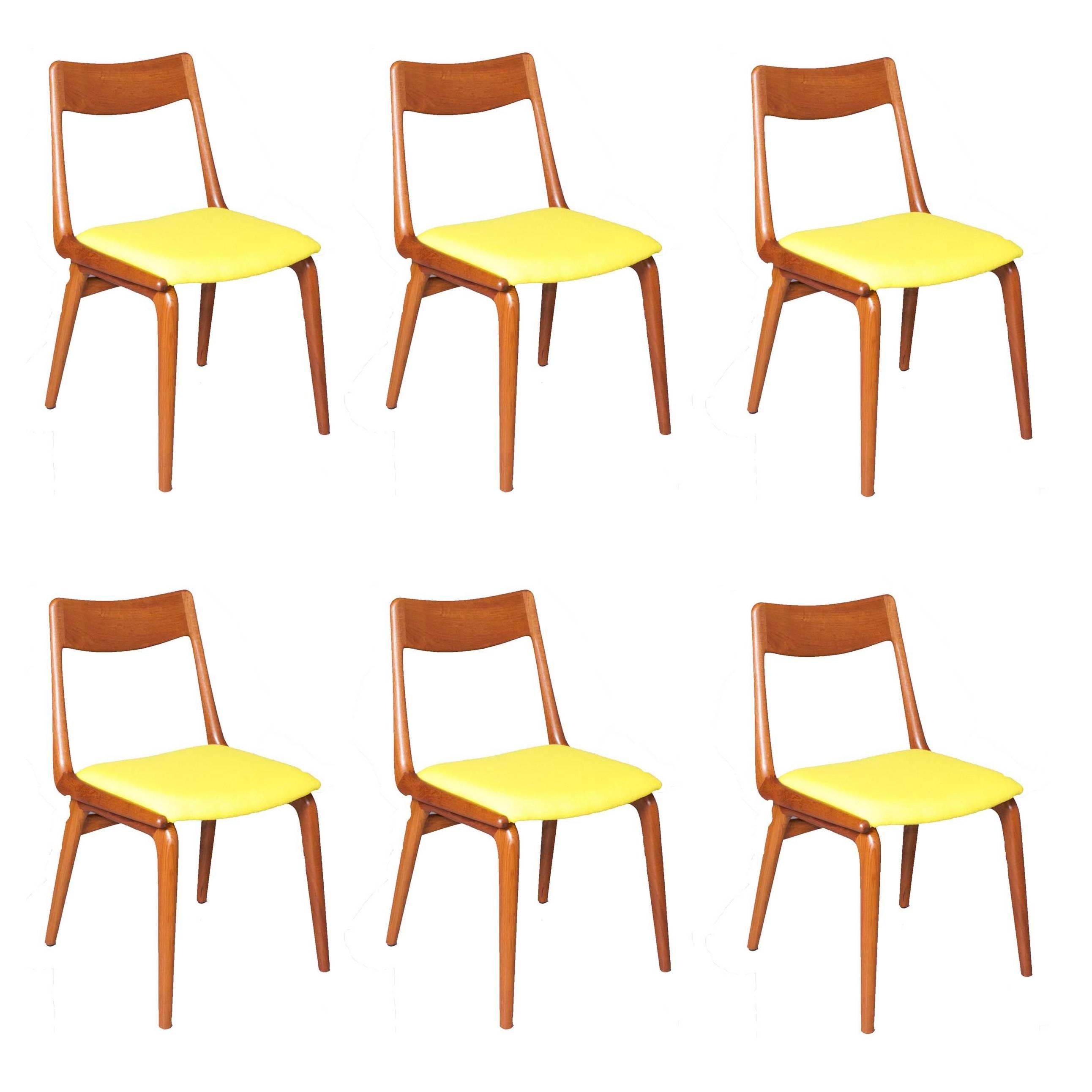 Boomerang Dining Chairs by Erik Christiansen, Set of SIX, Yellow