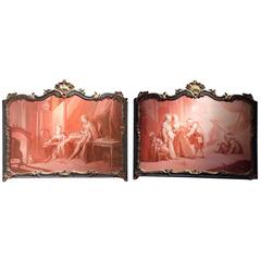 Pair of Overdoor French Paintings on Wood Panels, 18th Century 2