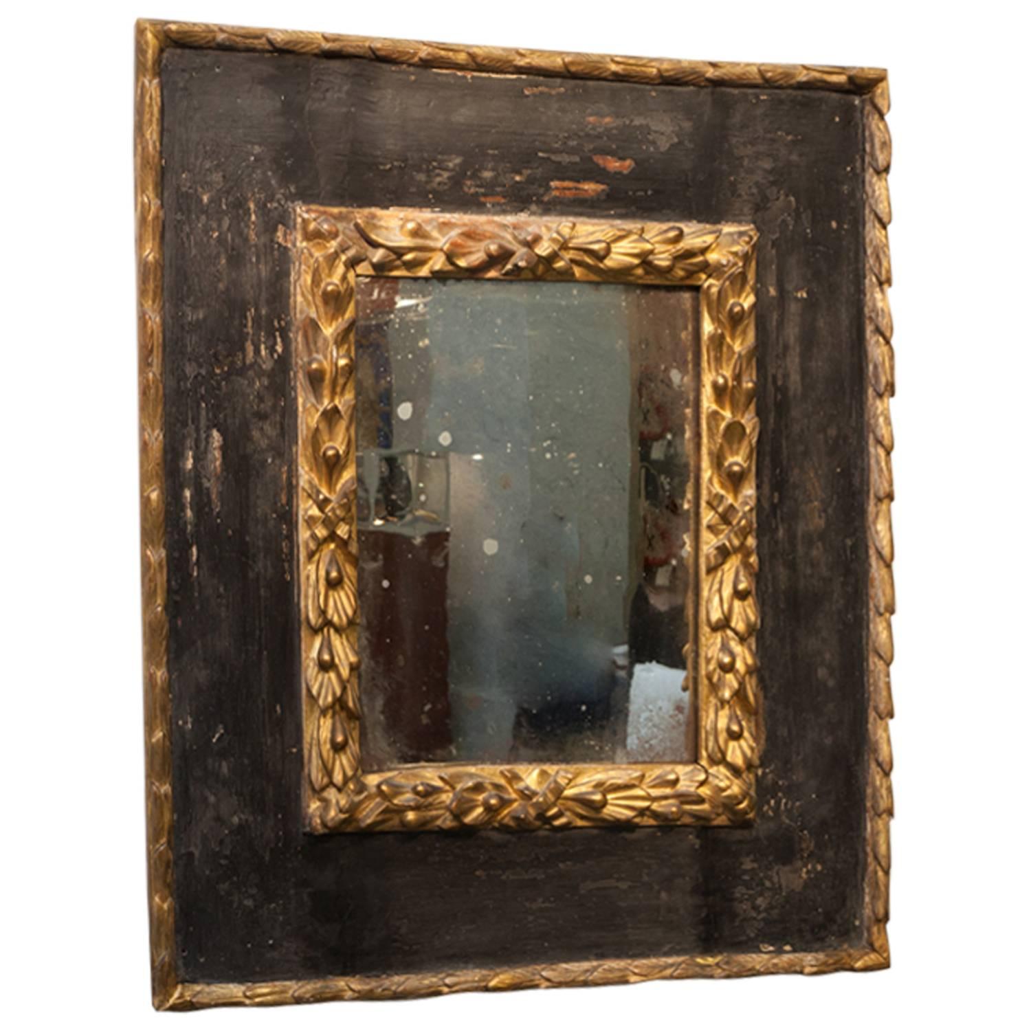 Carved Giltwood and Black Polychrome Spanish Baroque Mirror Frame