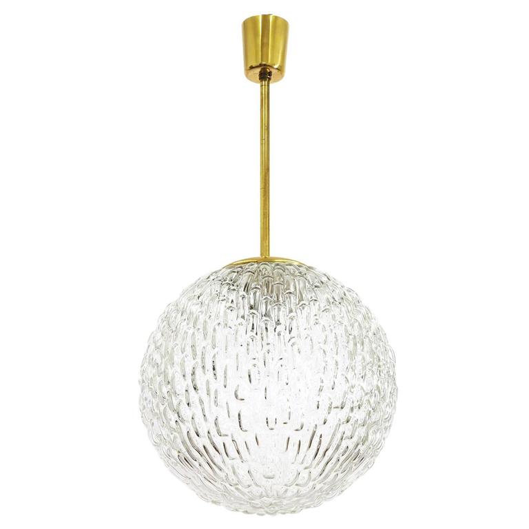Large Textured Glass and Brass Pendant, Austria, 1950s For Sale at 1stdibs