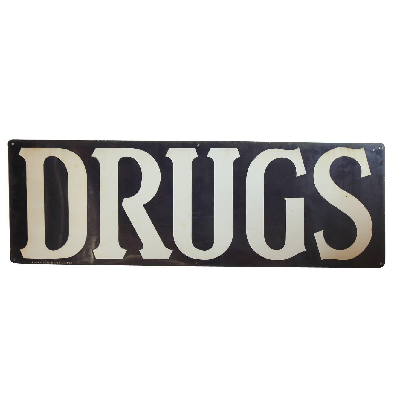 1930s American Enamel Sign DRUGS For Sale