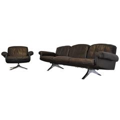 Vintage De Sede DS 31 Three-seat Sofa and Swivel Lounge Armchair 1970`s 7
