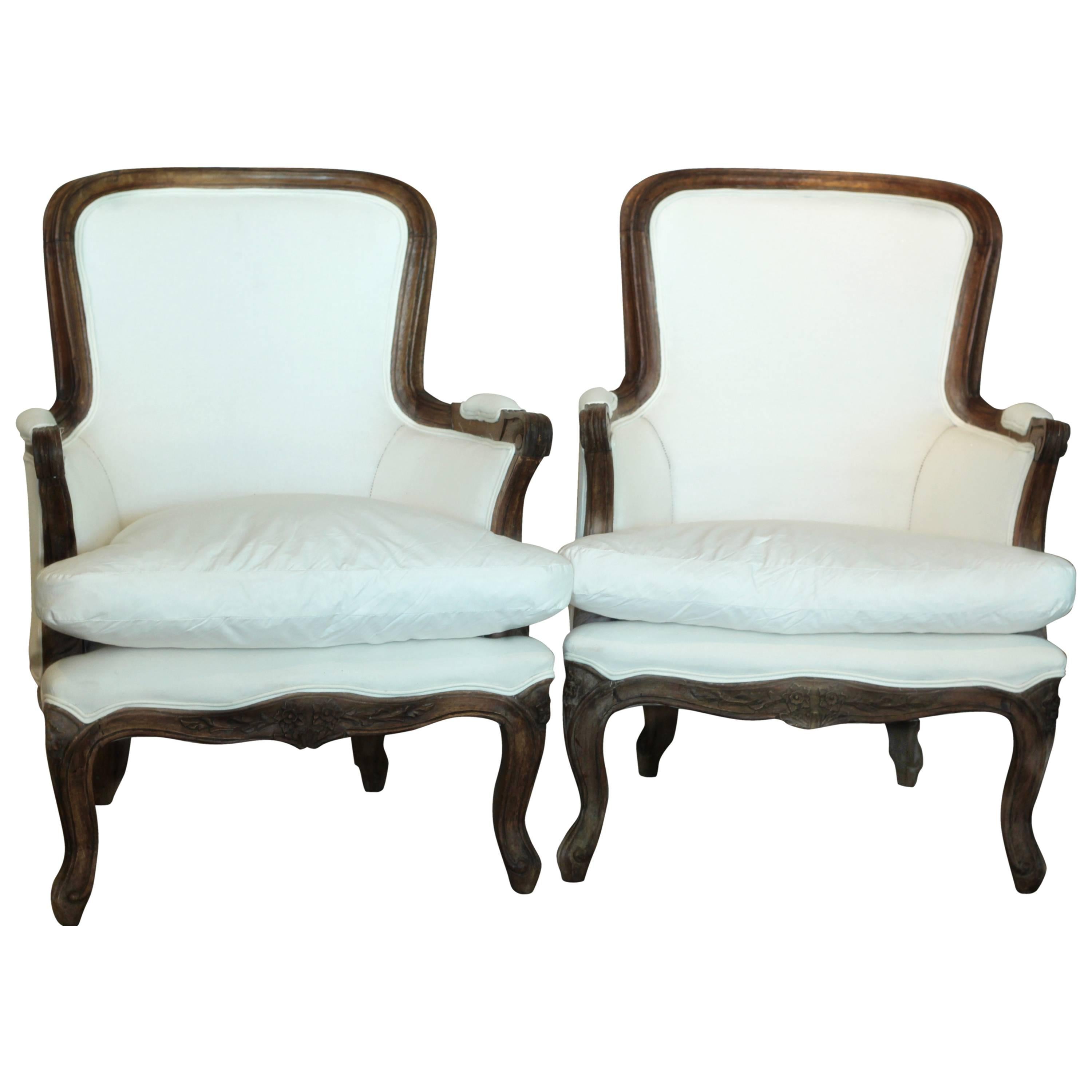 Pair of French Bergere Armchairs For Sale