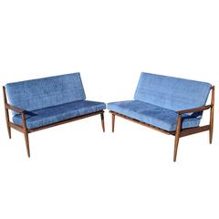 Pair of Danish Modern Walnut Loveseats by Ib Kofod-Larsen