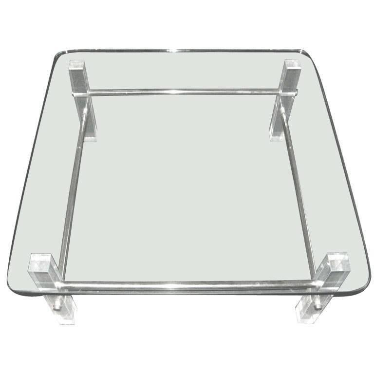 Square Lucite and Glass Cocktail Table