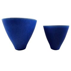 Stig Lindberg, Gustavberg, Two Pottery Vases in Blue Glaze