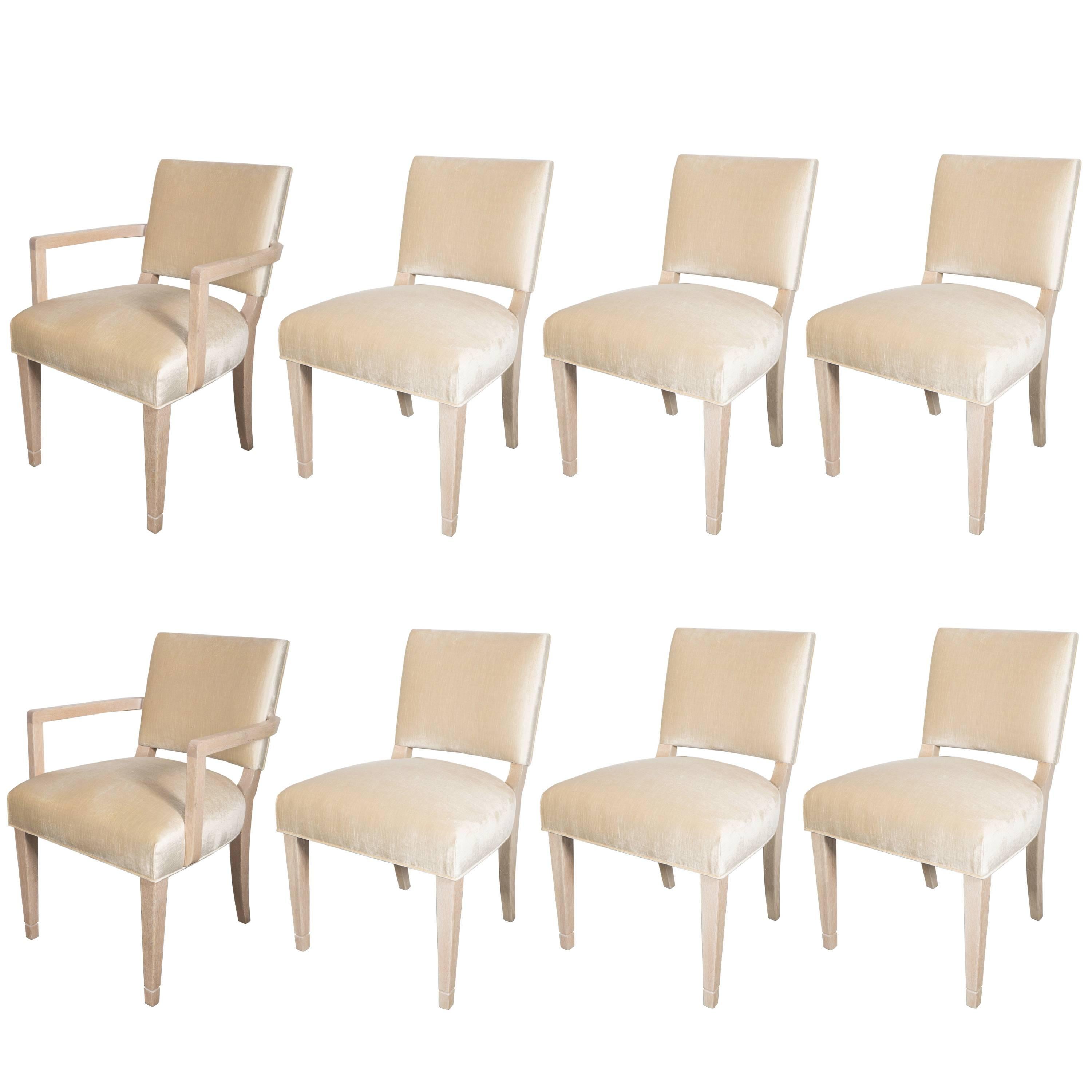 Eight Dining Chairs in White Oak for Schmieg & Kotzian by Dorothy Draper