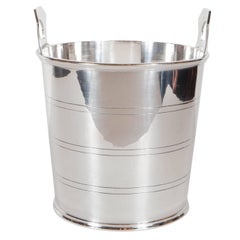 Handsome English Art Deco Silver-Plate Ice Bucket with Stylized Handles