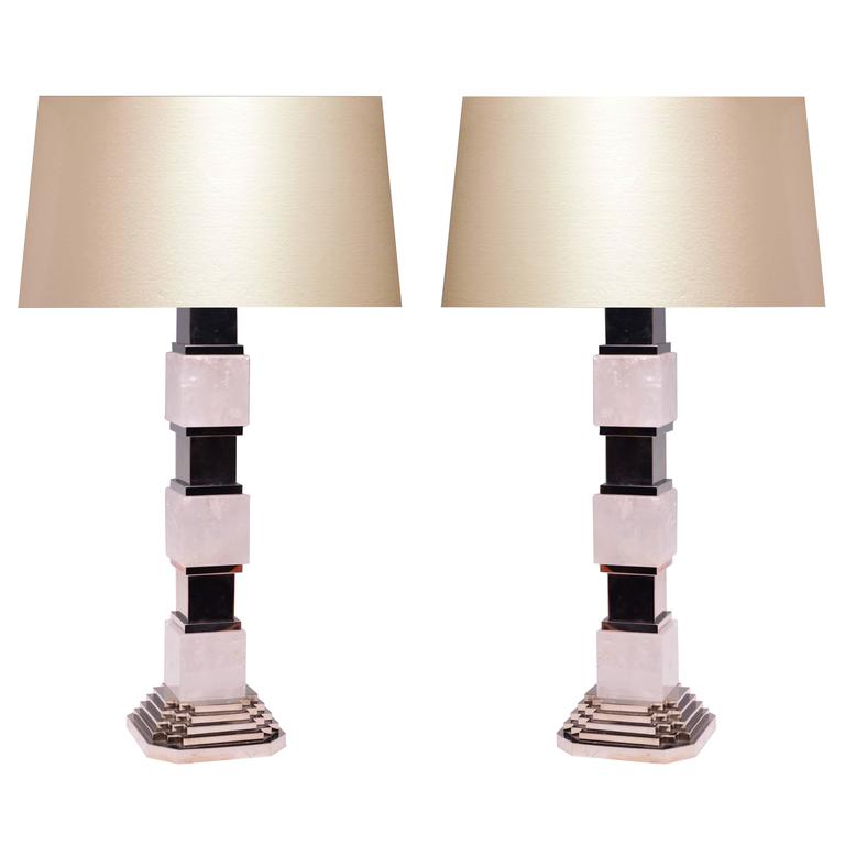 Pair Of Deco Style Rock Crystal Quartz Lamps For At 1stdibs Pair Of Art Deco Style Clear Rock Quartz Crystal Lamps