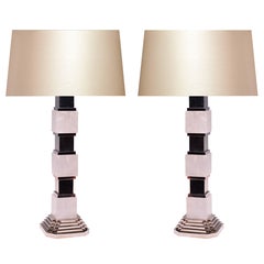 Pair of Art Deco Style Clear Rock Quartz Crystal Lamps