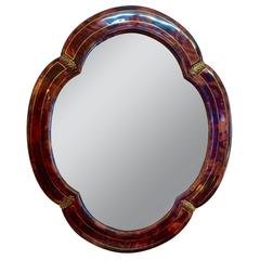 Vintage Faux Tortoise Shell Mirror with Inlay Brass