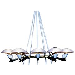 Ten Arm Italian Brass 
Painted Metal Chandelier Attributed to Stilnovo C. 1950s