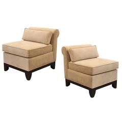 Pair of Ultra Suede Roll Back Slipper Chairs