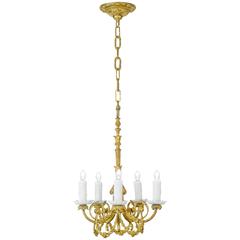 French 19th Century Gold-Leafed Chandelier with Porcelain Bobeches