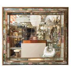 Hollywood Regency Shadow Box Wall Mirror with Glass Display Shelves