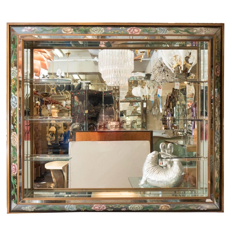 Wall Mirror With Glass Display Shelves, Mirror Shadow Box With Shelves