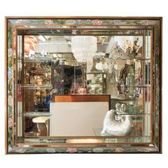 Hollywood Regency Shadow Box Wall Mirror with Glass Display Shelves 8