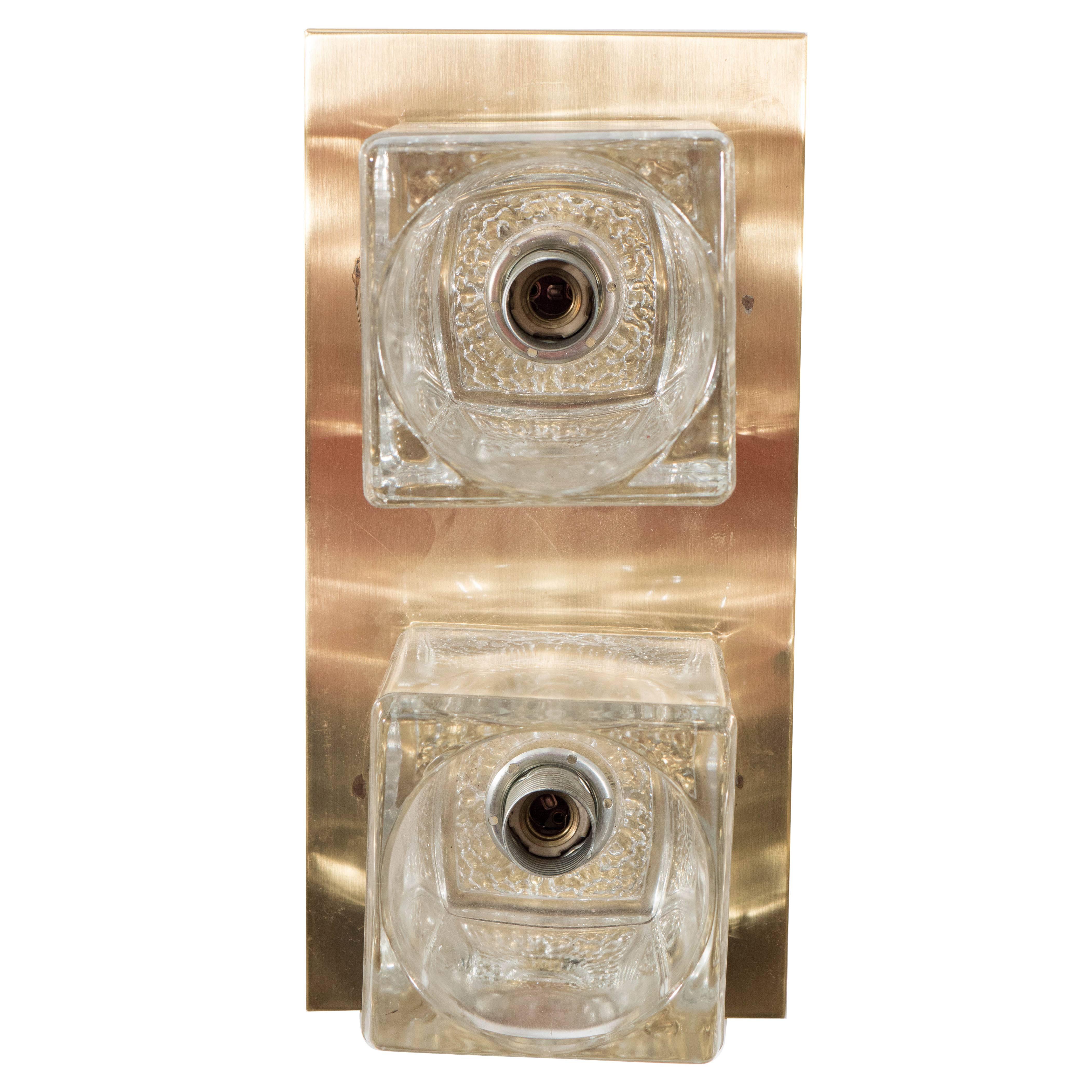 Peill & Putzler Glass Cube Wall Sconce on Brass For Sale
