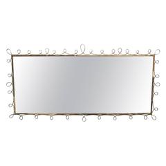 Italian Bronze Trapezoidal Wall Mount Mirror with Brass Coil Decoration