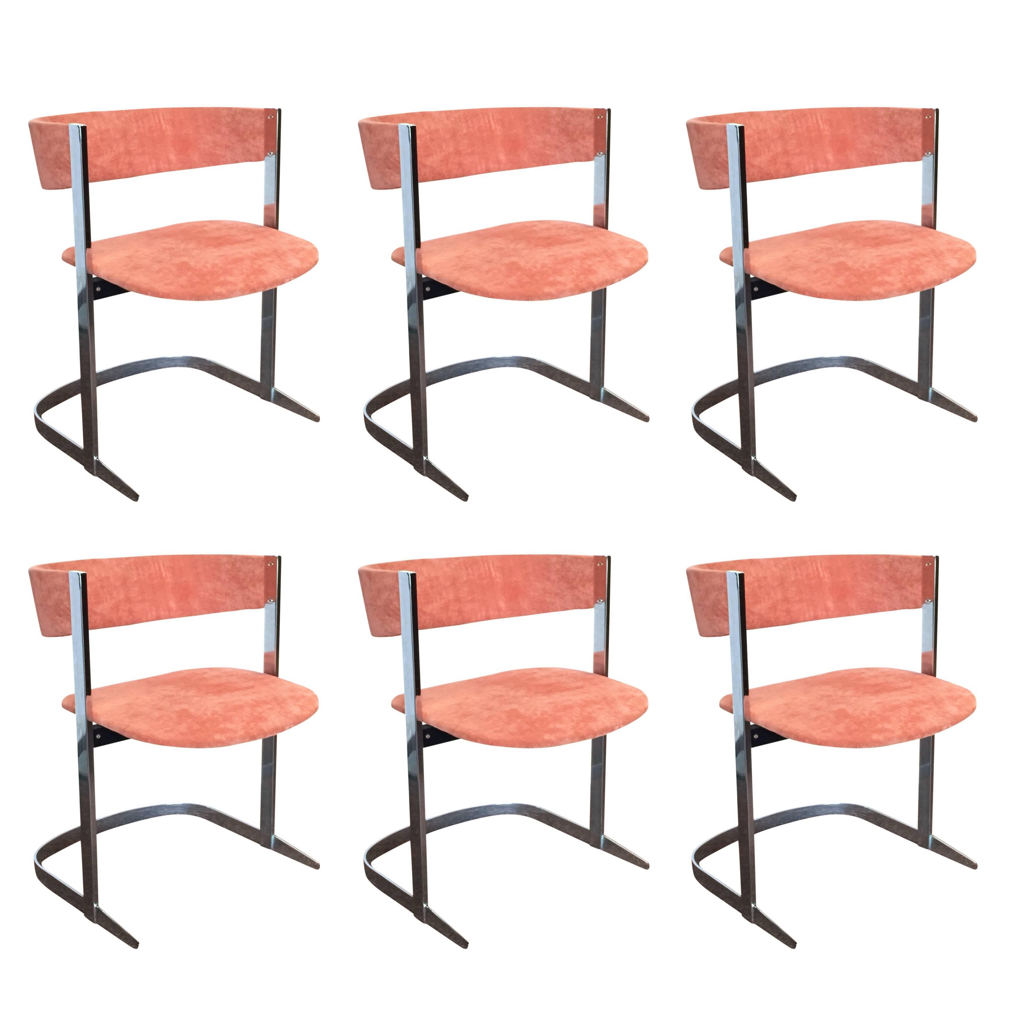 Set of Six Chome Chairs Attributed to Milo Baughman, 1970s