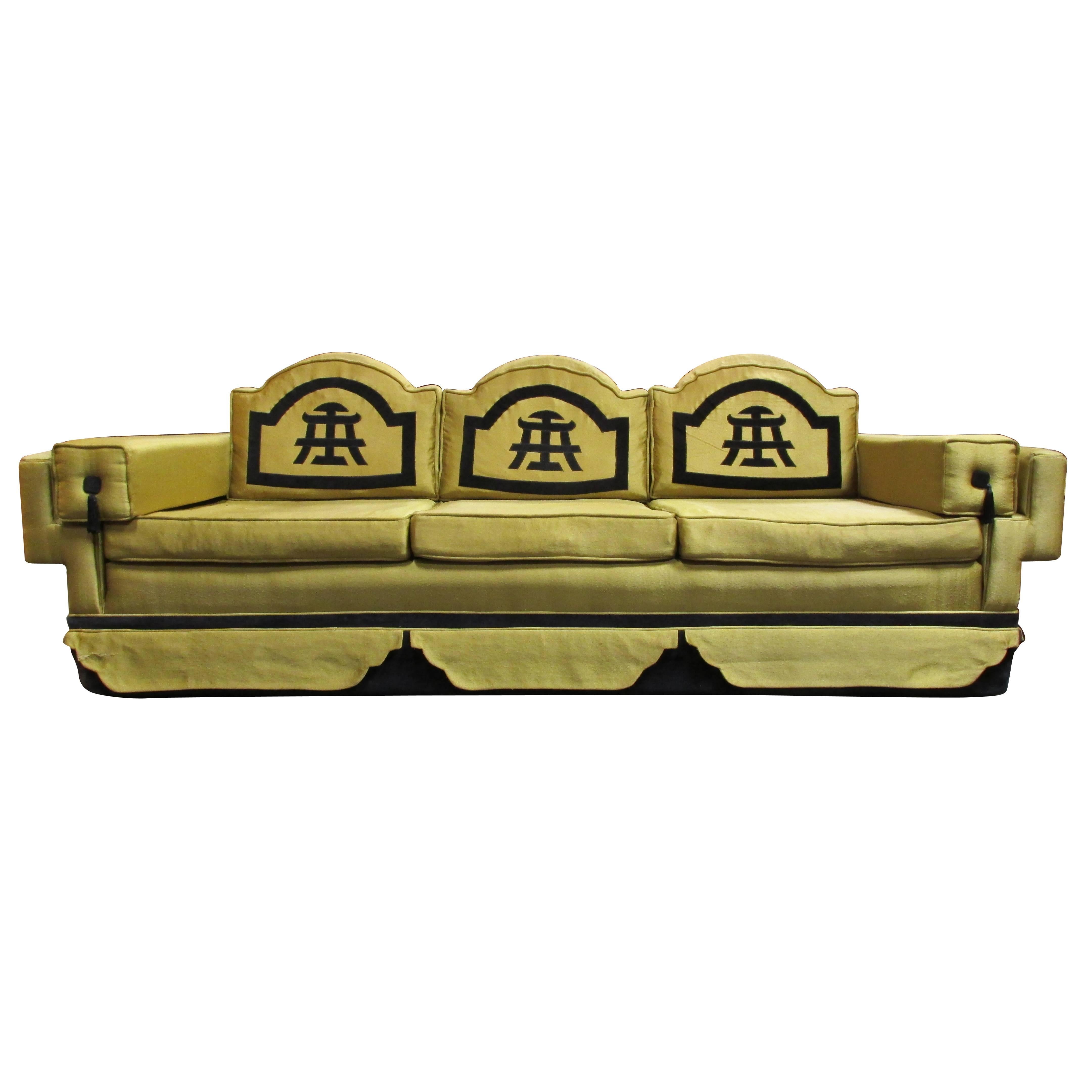 1950's Oriental Design Sofa Style of James Mont For Sale