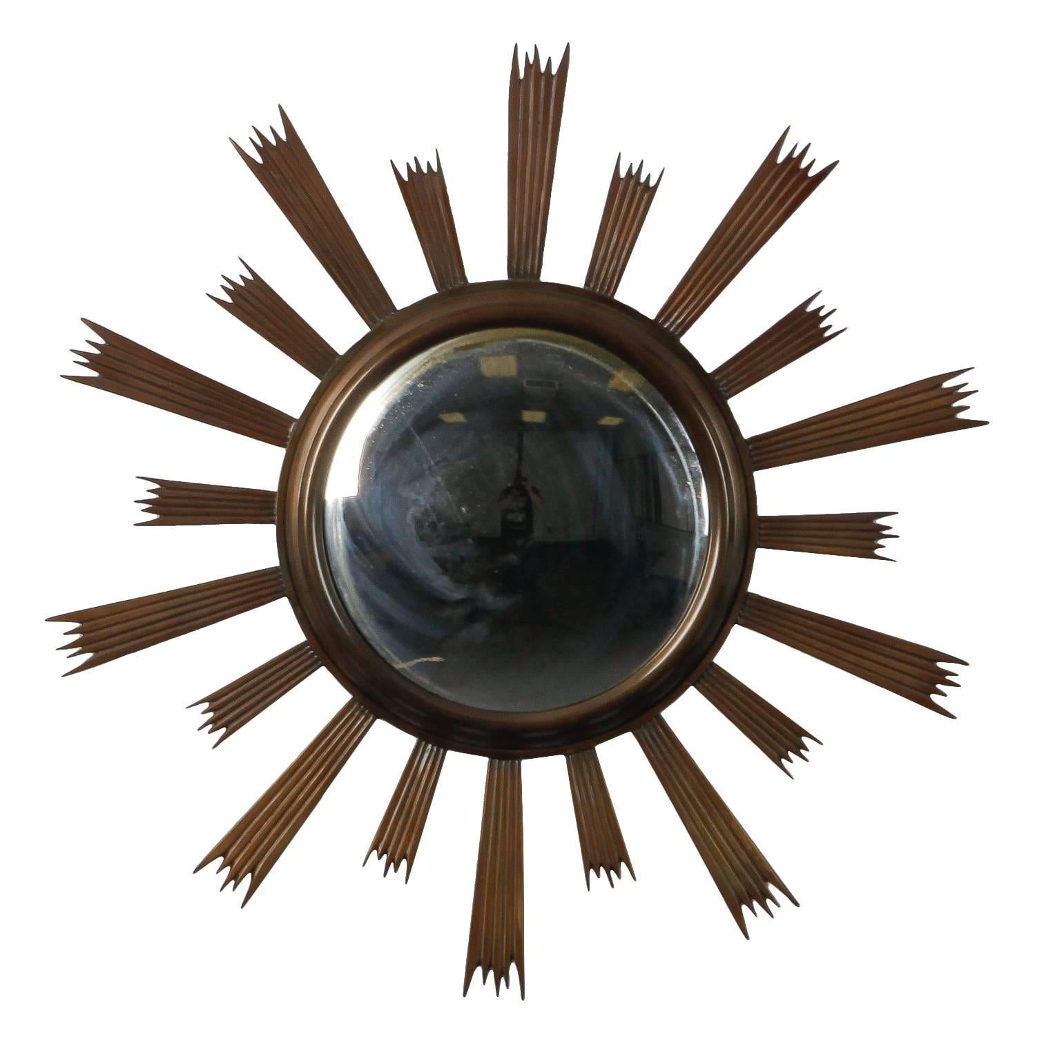 Sunburst Convex Mirror with Dark Metal Frame
