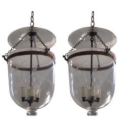 Pair of Austrian Etched Bell Jar Hall Lanterns 'Hundis'