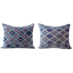 Vintage Textile Pillow Hand woven in Pinks and Blues 1