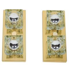Pair of Mid-Century Brass and Glass Sconces by Gaetano Sciolari 10