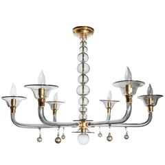 Exquisite Grey Murano Glass Chandelier with Six Arm Design by Venini 