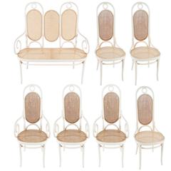 Thonet 207 Set: Bench, Three Chairs with Armrests and Three Chairs Without