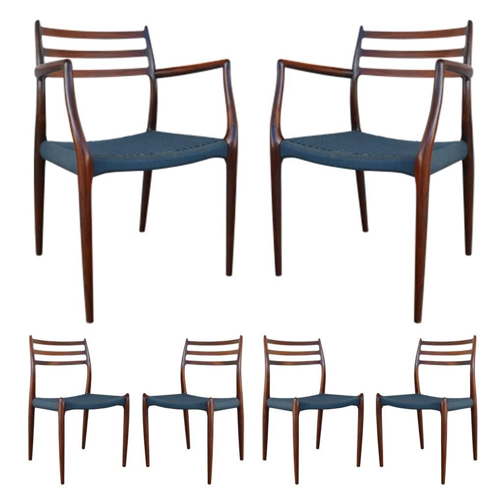 Niels Otto Moller Rosewood Dining Chairs #62 and #78 with Original Cord Seats