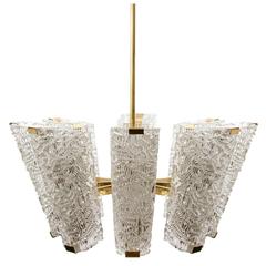 Large Kalmar Chandelier, Brass and Textured Glass, 1950s 7