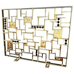 Contemporary 1970s Style Gilded & Blackened Steel Fire Screen by Del Williams