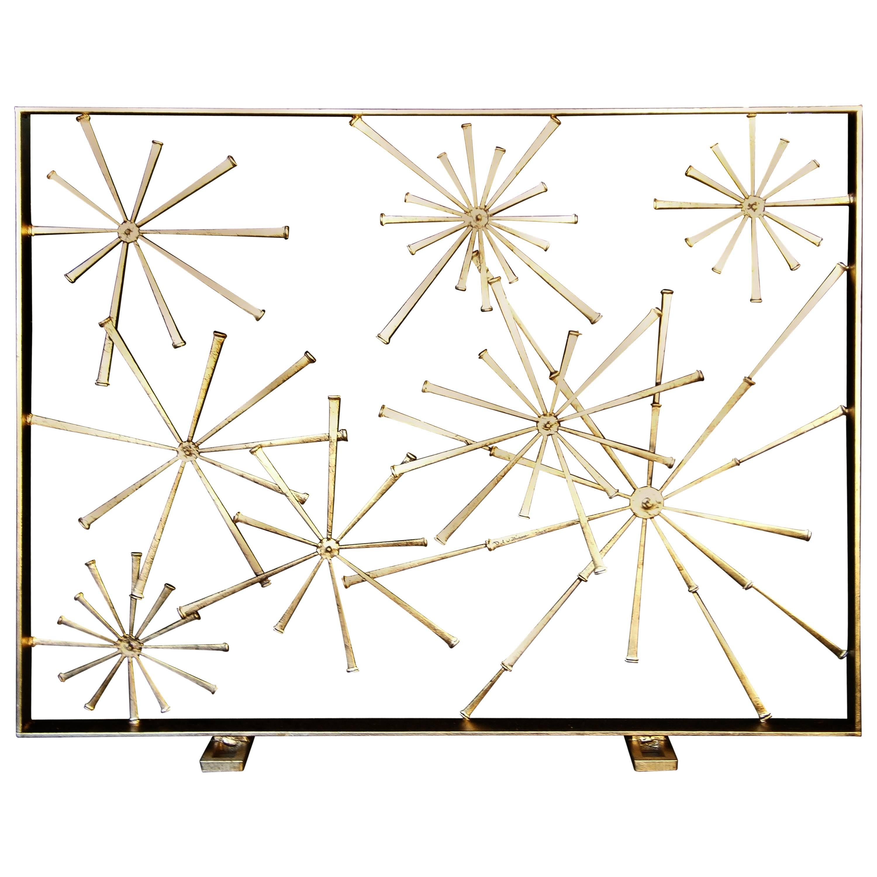 Contemporary 1970s Style Gilded & Blackened Steel Fire Screen by Del Williams For Sale